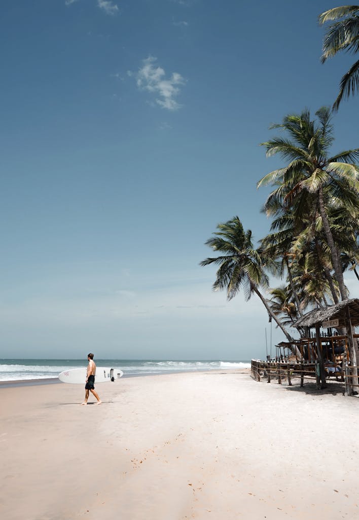 Enjoy a tranquil walk on the pristine beach of Arugam Bay under palm trees.